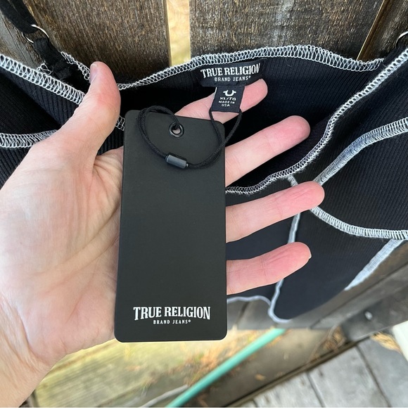 True Religion Black with White Contrast Stitch Corset Tank Top NWT Sz XL - Picture 3 of 12